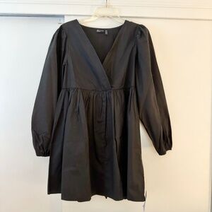 ASOS Design cotton v-neck mini smock dress black